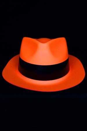Chapeau Al Capone orange fluo avec bandeau noir