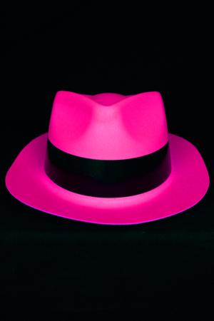 Chapeau Al Capone rose fluo avec bandeau noir